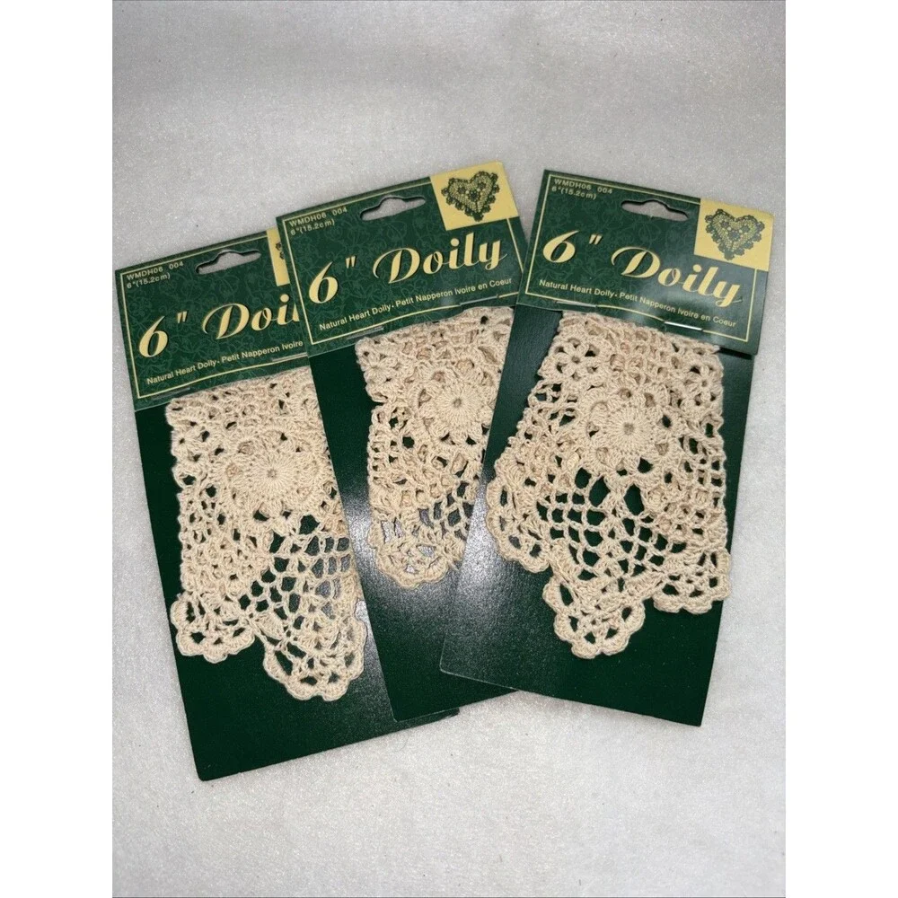 Natural Heart Doily Six Inches Beige 100% Cotton New With Tags